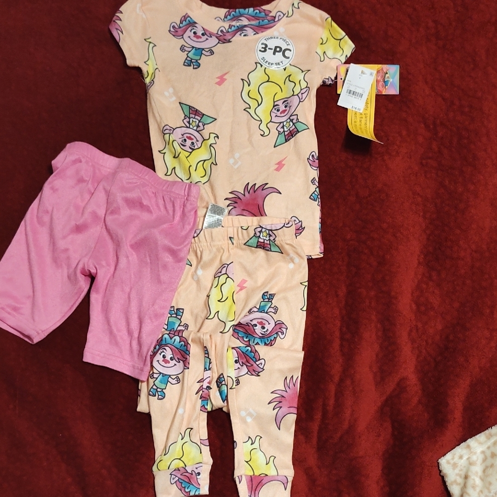 NWT Trolls Pink and Cream Pajama Set with Playful Design
